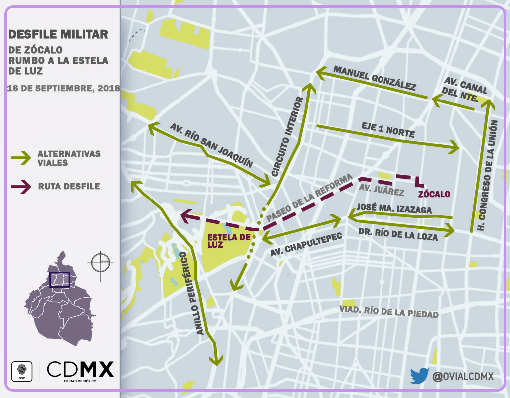 La SSPCDMX informa alternativas viales por Desfile Militar